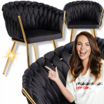 Mink&scaron;ta kėdė, Glamour Velour CAPI Braided Black for Lounge valgomojo kambarys