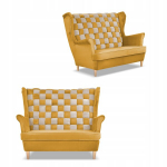 CAROL DUO Skandinavi&scaron;ka &scaron;eimos sofa Meble, medaus geltona ir pilka