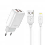Greito įkrovimo maitinimo adapteris su 2 x USB ir Lightning kabeliu