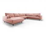 Panoraminė de&scaron;inioji kampinė velvet sofa Hebe, 6 sėdimos vietos, rožinė