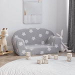 Vaiki&scaron;ka dvivietė sofa, pilka, mink&scaron;tas pliu&scaron;as, su žvaigždėmis