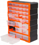 Dirbtuvių organizatorius plastikinis 39 stalčių sieninis oranžinis