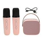 Karaoke aparatas daugiafunkcinis stereofoninis ne&scaron;iojamasis Bluetooth garsiakalbis su 2 belaidžiais mikrofonais namų vakarėliui KTV Pink