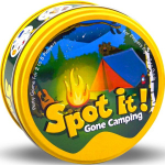 Ne&scaron;iojamas žaidimas Kortų žaidimas &bdquo;Spot It&ldquo; Linksmybės stovyklaujant leidimas, 55 apvalios kortos, kelioninio dydžio &scaron;eimos vakarėlių žaidimas