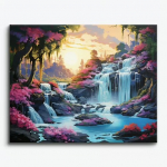 Tapybos pagal skaičius rinkinys &bdquo;Saulėlydis prie krioklių&ldquo; (40&times;50 cm, be rėmelio) su auk&scaron;tos kokybės akriliniais dažais.