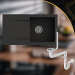 Granitinė kriauklė vieno dubens i&scaron;leidiklis sifonas impregnavimas rinkinys Granitan Melgar juoda