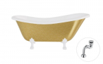 Vonia Besco Otylia Glam 160, Gold+White, su sifonu Klik-klak Chrome