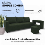 Dvivietis i&scaron;skleidžiamas sofa su staliuku ir pufais &bdquo;Simple Combo&ldquo;, &bdquo;Podrez&ldquo;, turkio-žalia