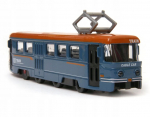 Retro metalinis tramvajus su garsu ir &scaron;viesa, mėlynas