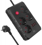 Maclean Mce392 B prailginimo laidas su 4 lizdais ir 3 Usb, 1.5m, 2500w, juodas