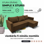 Kampinis i&scaron;skleidžiamas sofos su dėžute Simple X Sturis, Podrez, rudos spalvos