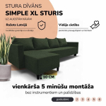 Klasikinis didelis kampinis sofos komplektas Simple XL Sturis, Turkio žalia