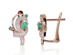 Raudono aukso 585&deg; auskarai su deimantais ir smaragdu &bdquo;Groteks II&ldquo;