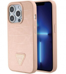 Guess Croco&ldquo; trikampio metalinio logotipo dėklas iPhone 15 Pro&ldquo; &ndash; rožinis