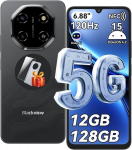 Telefonas 5G Blackview SHARK 6 4/128GB SD 2TB, 6.88" 120Hz, 5000mAh Android 15 Dual SIM Face ID - Juoda