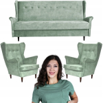 Skandinavi&scaron;ko stiliaus svetainės baldų komplektas su miego funkcija, žalios spalvos ARI Family Furniture