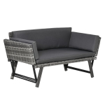 Polyrattan sodo sofa 2 vietų sodo baldai poilsio sofa sodo suolas sodo gultas sulankstomas porankiai plienas pilkos spalvos 129 x 63 x 67 cm