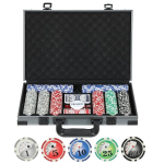 Pokerio rinkinys, pokerio lagaminas, 400 žetonų, 2 kortų kaladės, 5 kauliukai, dalintojo diskas, pagrindas