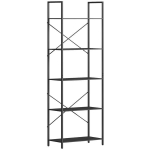 Knygų lentyna, stovas su 5 lygiais, pramoninė biuro lentyna su metaliniu rėmu, atvira laikymo lentyna gyvenamajam kambariui, biurui, darbo kambariui, 60x30x170,5 cm, juoda