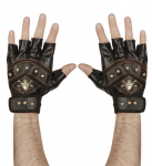 leather look "STUDDED FINGERLESS SKULL & CROSS BONES GLOVES"