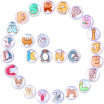 Apvalūs Mokomieji &Scaron;aldytuvo Magnetukai Su Raidėmis Ir Gyvūnais 26 Vnt. 30 Mm