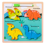 Medinė dėlionė su pie&scaron;imo lenta 2in1 - Dinozaurai
