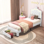 Vaiki&scaron;ka viengulė lova 90 x 200 cm su LED lemputėmis ir 2 stalčiais - PU - balta