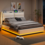 Lova 160 x 200 cm, su LED, USB, smėlio spalvos