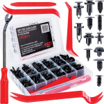 245 vnt. automobilių tvirtinimo detalės: segtukai, kniedės, 4 įrankiai