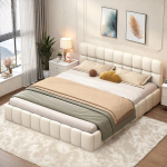 Dvigulė lova 160 x 200 cm, grotelių rėmas, smėlio spalvos, linas