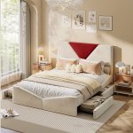 Dvigulė lova, 140 x 190 cm, su 4 stalčiais, tinka paaugliams ir suaugusiems, balta, aksomas