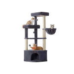 Kačių bok&scaron;tas su draskymo stulpu &ndash; 140,7 cm, didelė jauki ola, platformos, mink&scaron;ti kamuoliukai ir gultas, tamsiai pilkas