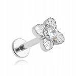 Titano labret auskaras su baltu cirkoniu, 1.2/6 mm