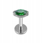 Titano labret auskaras, sidabrinė a&scaron;ara, žalias akcentas 1,2/6 mm