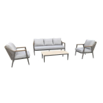 Lauko baldų komplektas Home4You DELIA stalas, sofa ir 2 kėdės, pilkas poliesteris