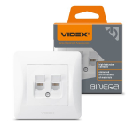 Videx Binera dvigubas Rj45 Cat6 tinklo lizdas, baltas