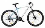 Kalnų dviratis MTB 29 colių KENDA Shimano, Aliuminis, 21 pavarų, Amortizatorius,L 21 colių, Tatra Bikes Overland, baltas-mėlynas