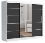 Chelsea 235 Tom moderni stumdomų durų spinta su veidrodžiu, juoda &ndash; 235x215x60 cm