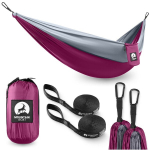 Turistinis vienvietis hamakas &bdquo;Mountain Goat&ldquo; pilkai rožinis &ndash; poilsiui gamtoje ir kelionėse