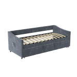 I&scaron;traukiama sofa-lova su medinėmis grotelėmis &ndash; 2-in-1 sofa ir lova su patalyne 90x200 pilka