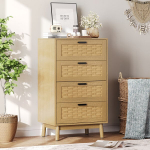 Komoda su 4 stalčiais, design em rattan, 40x55x95cm, medžio spalvos