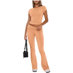 Patogus Moteri&scaron;kas Sportinis Kostiumas Crop Top Ir Kly&scaron;inės Kelnės Premium S, Oranžinis