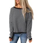 Medvilninė Dryžuota Moteri&scaron;ka Palaidinė Ilgomis Rankovėmis Xl, Balta/Juoda, XL