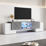 TV spintelė 180x40x46,5 cm, balta-pilka, Bluetooth, lowboard, 60-70 colių televizoriams