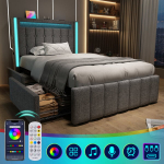 Viengulė lova su LED, USB ir 2 stalčiais 90x200cm be čiužinio 1 vnt