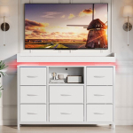 Komoda, LED ap&scaron;vietimas ir USB įkrovimo prievadas, a&scaron;tuoniais stalčiais, Balta