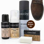 Rinkinys (4 in 1) natūraliai zom&scaron;ai ir nubukui Coccine&reg; (valymas + spalvos atnaujinimas + apsauga), tamsiai rudas