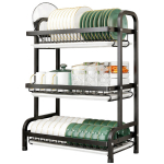 Trijų lygių indų džiovyklė, juoda, 42 cm