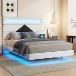 Mink&scaron;ta lova su LED ir USB, reguliuojamas galvūgalis, velvetas, smėlio+juoda 140x190 (romb.)