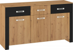 Komoda Meblocross Hugo HUG-04 ąžuolas artisan/juoda, 3 stalčiai, prakti&scaron;kas dizainas